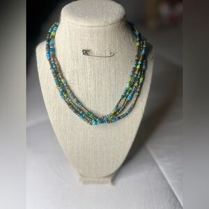 #22. Green & Blue Beaded Layered Necklace Choker